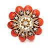 A Yellow Gold, Coral and Diamond Brooch, 15.10 dwts.