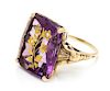 A Yellow Gold, Amethyst and Diamond Ring, 6.30 dwts.