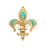 * A Yellow Gold, Seed Pearl and Enamel Fleur-de-Lys Brooch, 2.70 dwts.