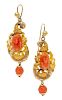 A Pair of Yellow Gold and Coral Pendant Earrings, 6.30 dwts.