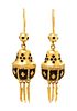 A Pair of Etruscan Revival Yellow Gold and Enamel Pendant Earrings, 3.40 dwts.
