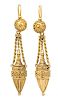 * A Pair of Etruscan Revival Yellow Gold Pendant Earrings, French, 4.50 dwts.