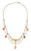 An Art Nouveau Yellow Gold, Coral and Seed Pearl Swag Necklace, 7.40 dwts.