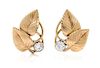 * A Pair of Yellow Gold, Platinum and Diamond Leaf Motif Earclips, Harry S. Bick & Sons, 3.80 dwts.