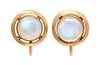 * A Pair of Yellow Gold and Moonstone Screw Back Earclips, 2.80 dwts.