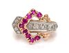 A Retro Platinum Topped Rose Gold, Ruby and Diamond Ring, 3.90 dwts.