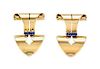 A Pair of Retro Yellow Gold and Sapphire Clip Brooches, Tiffany & Co., 14.10 dwts.