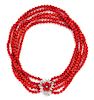 * A White Gold, Diamond and Coral Torsade Necklace, 51.00 dwts.