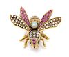 A Yellow Gold, Diamond, Ruby, Opal, and Emerald Bee Brooch 13.10 dwts.