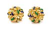* A Pair of 18 Karat Yellow Gold and Polychrome Enamel Earclips, 10.10 dwts.