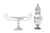 * An English Silver Tazza, William Aitken, Birmingham, 1908, circular with upswung handles, together with a large caster, Adie B