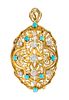A Yellow Gold, Diamond and Turquoise Pendant/Brooch, 9.40 dwts.