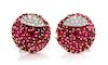 A Pair of 18 Karat Bicolor Gold, Ruby and Diamond Earclips, 11.70 dwts.