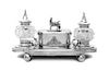 A Victorian Silver and Cut-Glass Inkstand, Josiah Williams & Co., Exeter, 1874, the shaped rectangular base raised on four ball