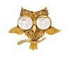 A Yellow Gold, Rock Crystal and Colored Diamond Owl Brooch, Julius Cohen, 13.10 dwts.