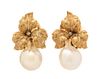 A Pair of 18 Karat Yellow Gold and Cultured Pearl Earclips, Mario Buccellati, 8.40 dwts.