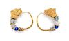 * A Pair of High Karat Yellow Gold and Glass Bead Hoop Earrings, 12.00 dwts.