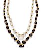 * A Collection of Yellow Gold, Rock Crystal and Garnet Bead Necklaces, 76.70 dwts.