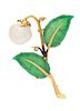 * A Yellow Gold, Jade and Cultured Pearl Lily-of-the-Valley Brooch, Gump's, 11.20 dwts.