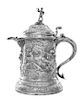 A George II Silver Large Tankard, George Wickes, London, 1727 and with later additions, of tall tapered cylindrical form, the bo