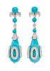 A Pair of 18 Karat White Gold, Turquoise and Diamond Pendant Earrings, 6.00 dwts.