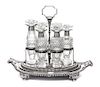 * Ormonde Service: A Regency Silver and Cut-Glass Cruet Set, Paul Storr, London, 1811, the stand oval with gadrooned borders and