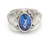 A Platinum, Sapphire and Diamond Ring, 7.80 dwts.