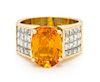 A Yellow Gold, Orange Sapphire, and Diamond Ring, 9.10 dwts.