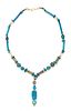 * A Gold Tone, Glass, Rock Crystal, and Faience Bead Necklace, Egyptian,