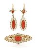 A Yellow Gold and Coral Demi Parure, 6.50 dwts.
