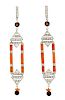 A Pair of Platinum, Coral, Diamond and Onyx Earrings, 9.40 dwts.