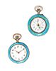 A Collection of Silver and Guilloche Enamel Open Face Pendant Watches, 27.90 dwts.