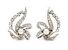 A Pair of 14 Karat White Gold, Cultured Pearl and Diamond Earclips, 4.30 dwts.