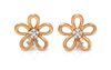 A Pair of Bicolor Gold and Diamond Flower Motif Earclips, 10.10 dwts.