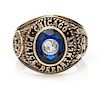 A 10 Karat Yellow Gold, Synthetic Sapphire and Diamond Chicago Police Department Ring, 9.20 dwts.