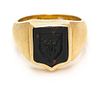 A 10 Karat Yellow Gold and Bloodstone Intaglio Crest Ring, 12.00 dwts