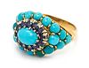 An 18 Karat Yellow Gold, Turquoise and Sapphire Ring, Italy, 4.70 dwts.