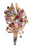 A Sterling Silver, Gilt Silver, Paste and Moonstone Floral Bouquet Brooch, Hobe, 57.90 dwts