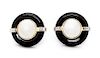 A Pair of 14 Karat Gold, Onyx, Mabe Pearl and Diamond Earrings, 4.70 dwts.