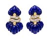 * A Pair of Yellow Gold, Lapis Lazuli and Diamond Earclips, 10.10 dwts.