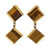 * A Pair of 14 Karat Yellow Gold and Tiger's Eye Pendant Earclips, 9.10 dwts.