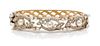 A 14 Karat Yellow Gold, Cultured Pearl and Diamond Bangle Bracelet, 19.80 dwts.