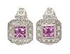A Pair of Platinum, Pink Sapphire and Diamond Earclips, 8.90 dwts.