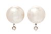 A Pair of White Gold, Mabe Pearl and Diamond Earclips, 8.90 dwts.