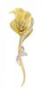 An 18 Karat Yellow Gold, Platinum and Diamond Flower Brooch, 7.60 dwts.