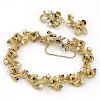 Vintage 14 Karat Yellow Gold Branch Link Bracelet and Earring Suite accented throughout with small Rubies, Sapphires and Pearls