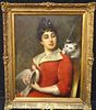  LADY AND HER FAVOURITE PETS  OIL PAINTING