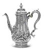 A George III Silver Coffee Pot, John King, London, 1776, of pear form, later chased with scrolls, flowers and floral swags, engr