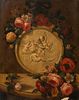 STILL LIFE OF ROSES AND A MARBLE PLAQUE OIL PAINTING