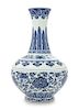 A Blue and White Porcelain Shangping Vase Height 15 inches. 青花纏枝蓮紋赏瓶，高15英吋